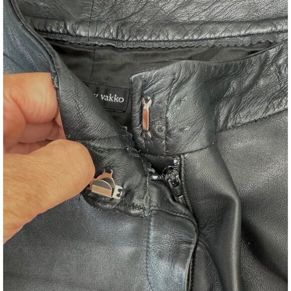 Elements By Vakko Women's Black Leather biker 90s Pants 8 - Picture 8 of 12
